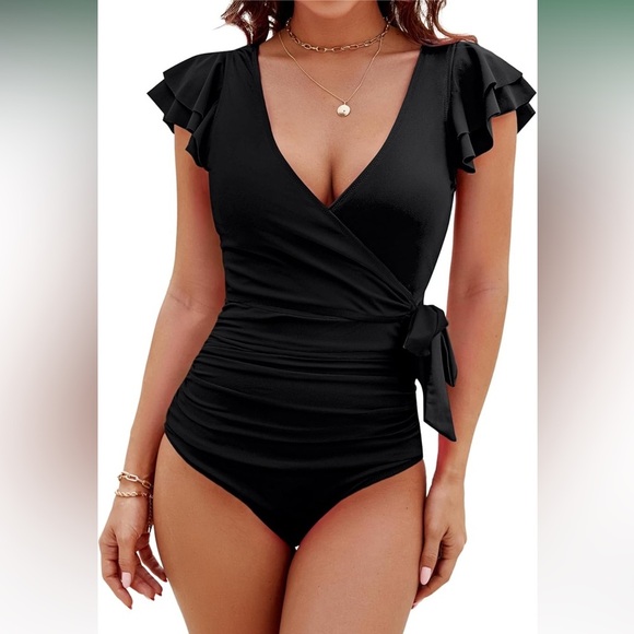 🆕 Tummy Control Slimming One Piece Bathing Suit Ruffle Wrap V Neck Swimw… - Picture 1 of 3
